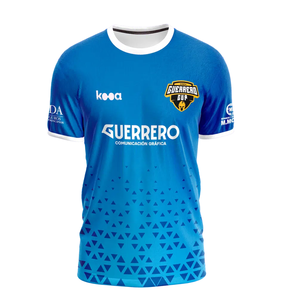 Camiseta de portero azul oficial Guerrero Cup, diseñada para porteros de futsal